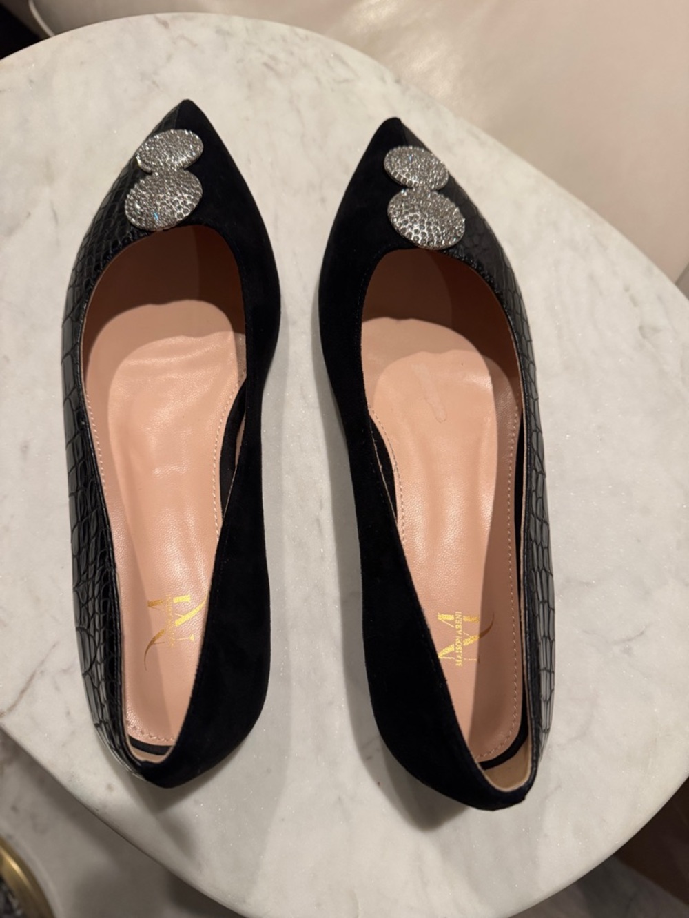 MAISON ABENI Leather And Suede Croca Ballet Flats 8